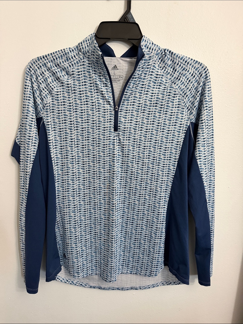 adidas Women's Light Blue Patterned Quarter-Zip with Navy Panels